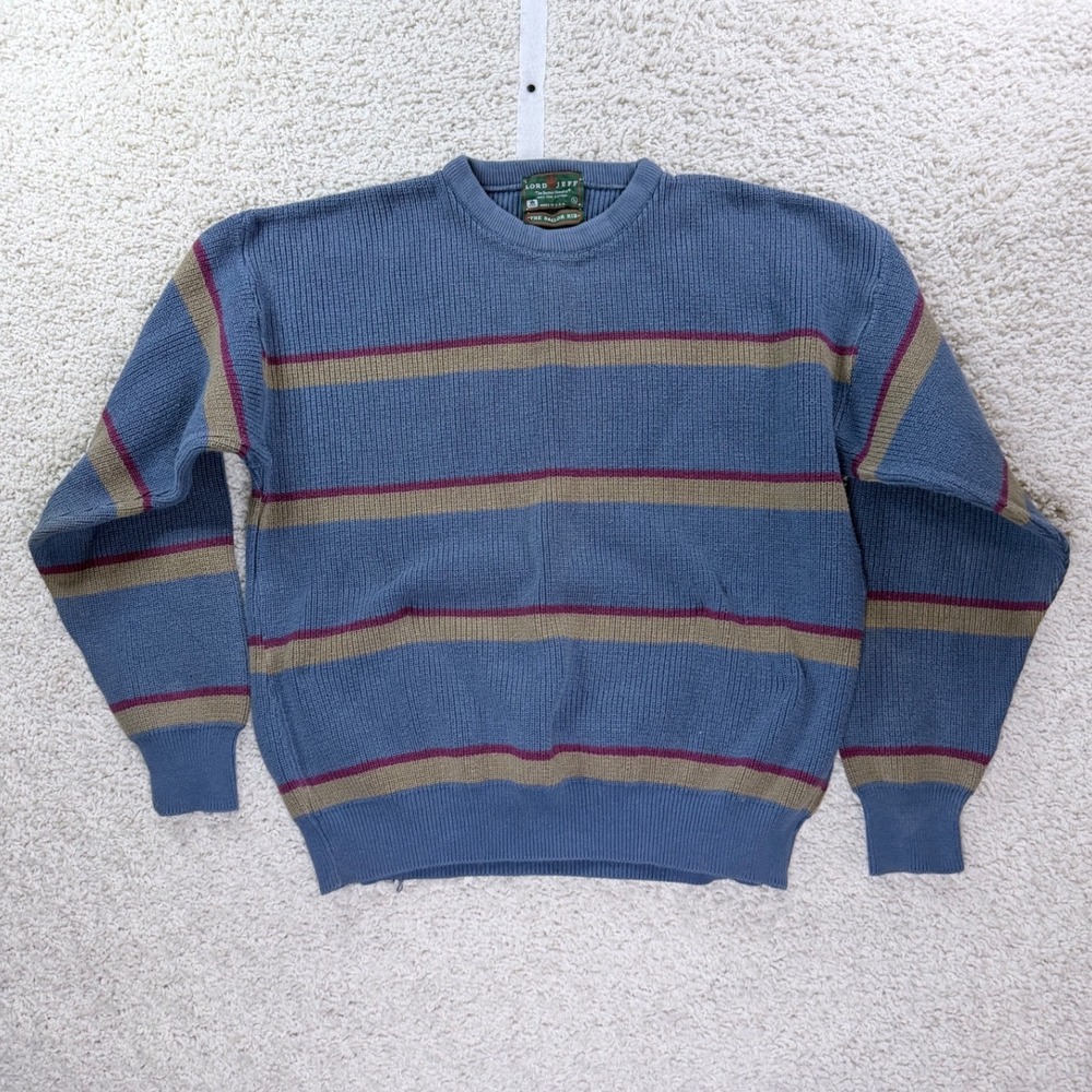 Mens XL Lord Jeff Cotton Sweater Blue Striped Sailor Rib Vintage Made in USA Y2K